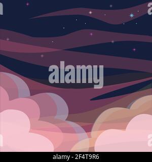 Arrière-plan vectoriel de ciel étoilé et de nuages. Illustration de Vecteur