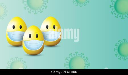 Illustration vectorielle d'arrière-plan Happy Easter. Vecteur oeufs de Pâques. Œufs avec masque médical. Illustration de Vecteur