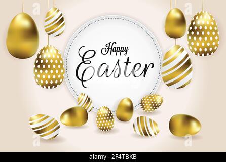 Illustration vectorielle d'arrière-plan Happy Easter. Doré oeufs de Pâques vecteur. Illustration de Vecteur