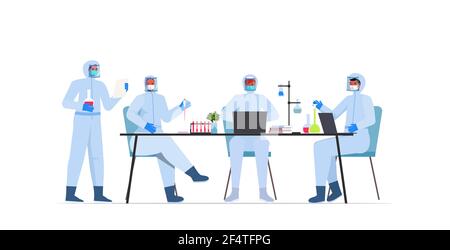 des scientifiques travaillent ensemble dans la lutte de développement de vaccins contre le coronavirus en laboratoire contre le concept covid-19 Illustration de Vecteur