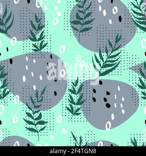 motif botanique abstrait sans couture de brindilles avec points et taches. Banque D'Images