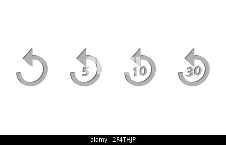 Rembobiner le jeu d'icônes vectorielles de 5, 10 et 30 secondes. Recharger le logo Refresh isolé sur fond blanc Vector EPS 10 Illustration de Vecteur