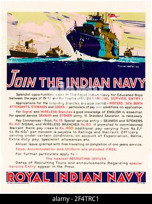 Indian, affiche de recrutement des Forces de la Seconde Guerre mondiale, Joignez-vous à The, Marine royale indienne, affiche, 1942-1945 Banque D'Images