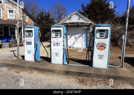 Anciennes pompes à gaz East Hampton long Island New York Banque D'Images