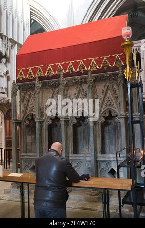 Le sanctuaire de St Alban, premier martyr britannique, à la cathédrale St Albans, en Angleterre. Banque D'Images