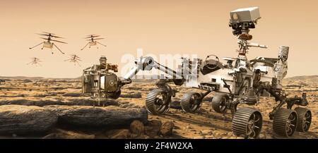 Les drones martiens et mars rover colonisation éléments de cette image Fourni par l'illustration 3D de la NASA Banque D'Images