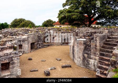 Les ruines au rez-de-chaussée du mont du Seigneur, une fortification circulaire en pierre de deux étages pour six canons lourds érigés en 1542 sur les ordres de Henri VIII Banque D'Images