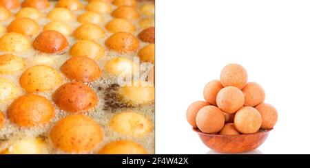 Buñuelos de Colombie dans le processus de cuisine, la cuisine traditionnelle colombienne. Banque D'Images