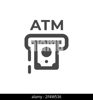 ATM avec icône de vecteur de billets de banque. Symbole simple de la machine à billets. Illustration de Vecteur