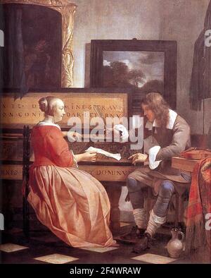 Gabriel Metsu -Homme Femme assise Virginal 1660 Banque D'Images