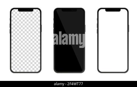 Configuration de maquette réaliste pour smartphone. Téléphone portable vierge, blanc, noir écran transparent maquette. Illustration vectorielle. Illustration de Vecteur