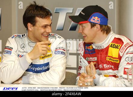 AUTO - DTM 2005 - HOCKENHEIM 17/04/2005 - PHOTO : OLIVIER GAUTHIER / DPPI GARY PAFFETT (UK) - MATTIAS EKSTROM (SWE) / PRESSE PORTRAIT D'AMBIANCE DE CONFÉRENCE Banque D'Images