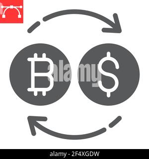 Icône de glyphe Bitcoin à dollar, btc et usd, icône de vecteur d'échange de devises, graphiques vectoriels, signe plein de contour modifiable, eps 10. Illustration de Vecteur