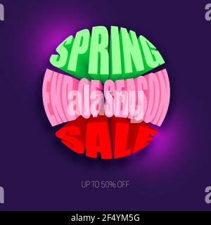 Réductions printanières et soldes texte vectoriel 3d arrière-plan abstrait coloré Illustration de Vecteur