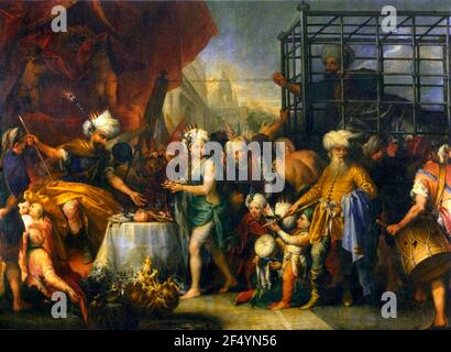 Tamerlane et Bajazet. Huile sur toile - Andrea Celesti, vers 1700 Banque D'Images