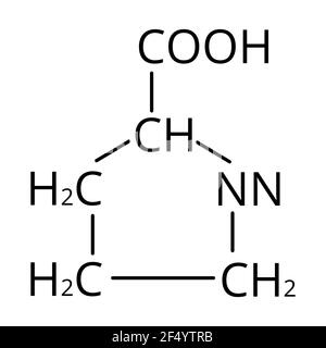Proline d'acides aminés. Formule moléculaire chimique proline acide aminé. Illustration vectorielle sur un arrière-plan isolé Illustration de Vecteur