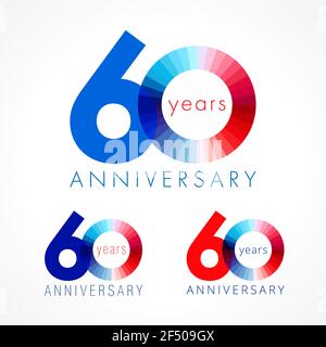 60 ans célébrant le concept du logo. Illustration des numéros d'anniversaire 60 e. Ensemble de logotypes brillants et félicitations. Chiffre du disque coloré. 60 % percen Illustration de Vecteur