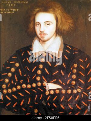 Christopher MARLOWE (1564-1593) dramaturge anglais. Le portrait anonyme tenu au Corpus Christi College de Cambridge, attribué à Marlowe. Banque D'Images