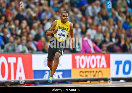 Warren Weir (Jamaïque). 200 mètres d'hommes, chauffe. Championnats du monde de l'IAAF Londres 2017} Banque D'Images