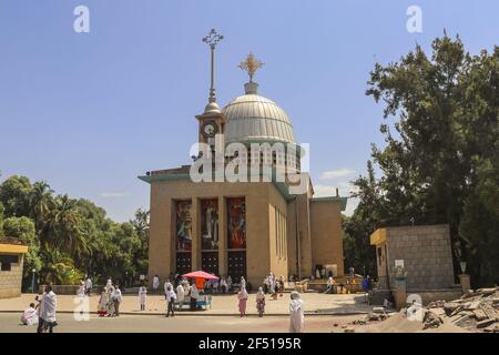 Pont et église portugais, Addis Abeba, Éthiopie Banque D'Images