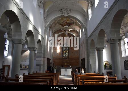 Église du XVe siècle de Saint Pierre et Paul sur l'île de Reichenau. Intérieur. Banque D'Images