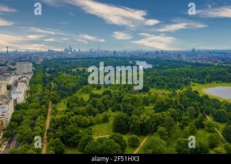 Belle vue aérienne de Londres d'en haut avec Hyde Park Banque D'Images