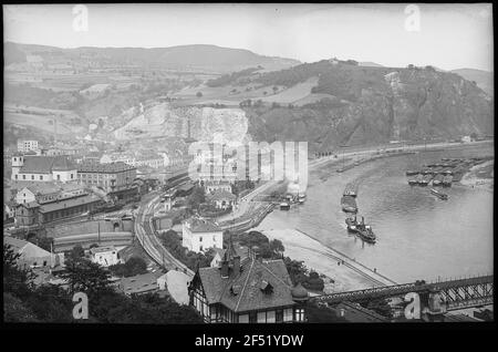 Aussig. Vue depuis le Ferdinandshöhe avec la bouche de la Bilina et de Marienberg Banque D'Images