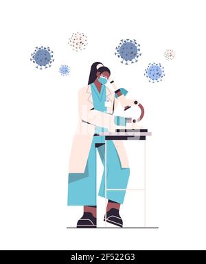 scientifique développant un nouveau vaccin contre le coronavirus en laboratoire pour les femmes africaines américaines chercheur travaillant au microscope Illustration de Vecteur