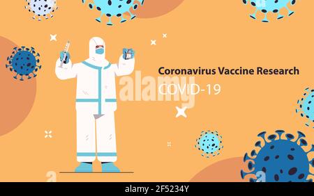 un scientifique qui développe un vaccin contre le coronavirus dans le cadre du développement d'un vaccin en laboratoire lutte contre concept covid-19 Illustration de Vecteur