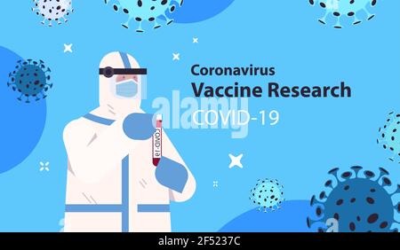 scientifique tenant flacon flacon avec le vaccin coronavirus chercheur travaillant dans concept de développement de vaccins en laboratoire Illustration de Vecteur