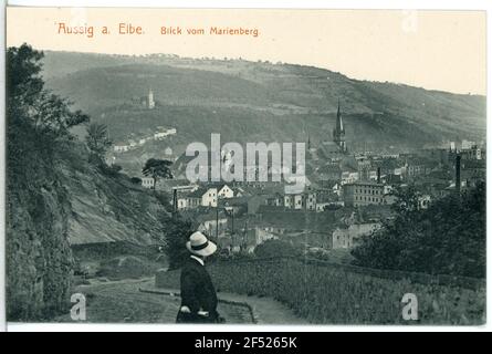 Vue depuis le Marienberg Aussig. Vue de Marienberg à la vieille ville et au Ferdinandshehe Banque D'Images