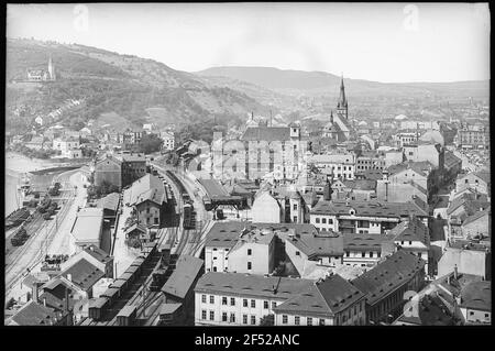 Aussig. Vue de Marienberg à la vieille ville avec la vallée de la Bilina et Ferdinandshöhe Banque D'Images