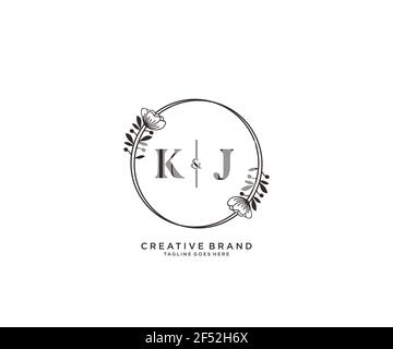 LETTRES KJ main dessiné logo botanique féminin et floral convient pour le salon de spa beauté de cheveux de peau boutique et compagnie cosmétique. Illustration de Vecteur