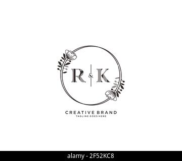 RK lettres main dessiné logo botanique féminin et floral convient pour spa salon de beauté de cheveux de peau boutique et de cosmétique. Illustration de Vecteur
