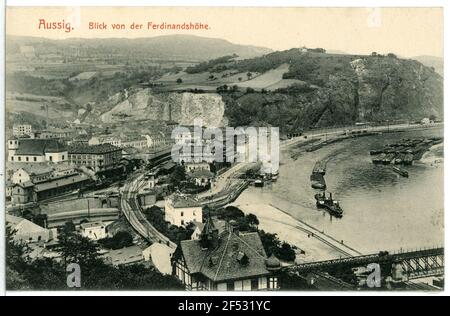 Vue sur FerdinandShöhe Aussig. Vue depuis le Ferdinandshöhe avec la bouche de la Bilina et de Marienberg Banque D'Images