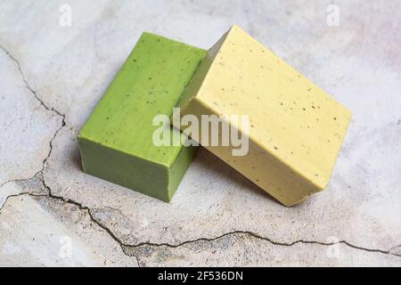 Différents types d'huile d'olive de savon d'Alep, Laurier de la baie. Banque D'Images