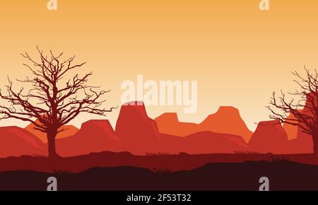 Vue fantastique sur les montagnes au crépuscule depuis le bord de la ville. Illustration vectorielle Illustration de Vecteur