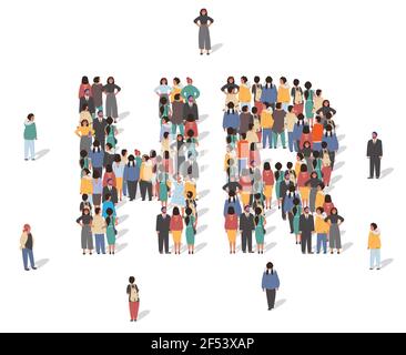 Grand groupe de personnes debout formant des lettres RH, illustration vectorielle plate. Embauche, emploi, ressources humaines Illustration de Vecteur
