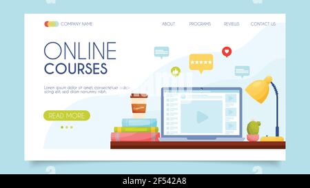 Cours en ligne. Concept de page d'arrivée. Conception plate, illustration vectorielle. Illustration de Vecteur
