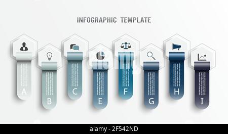 Modèle de conception graphique et icônes marketing. Modèle pour diagramme, graphique, présentation et diagramme circulaire. Concept commercial avec 8 options, pièces. Illustration de Vecteur