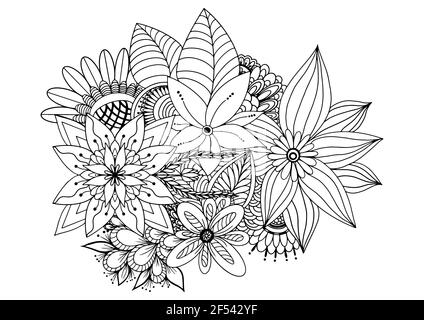 Bordure fleurie sans couture d'une fleur sauvage et d'herbes sur un fond blanc. Vecteur illustrateur dessiné à la main. Illustration de Vecteur