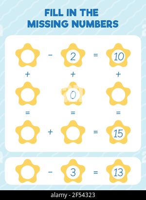 Entrez les numéros manquants. Feuille de calcul mathématique imprimable. Compter et écrire. Illustration de Vecteur