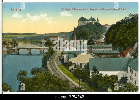 Fermeture de Mildenstein, Tragnitz et du pont Fishendorfer Leisnig. Château de Mildenstein, Tragnitz et pont Fishendorfer Banque D'Images