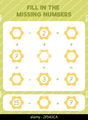 Entrez les numéros manquants. Feuille de calcul mathématique imprimable. Compter et écrire. Illustration de Vecteur