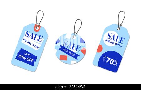 Solde ensemble d'étiquettes de magasinage. Étiquettes à distribuer pour les promotions de vente au détail. Illustration vectorielle Illustration de Vecteur