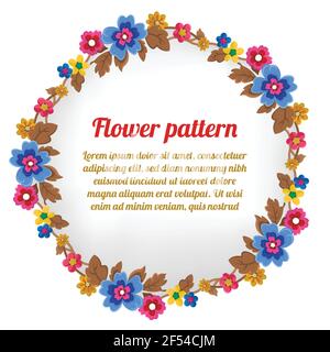 Couronne colorée formée de fleurs et de feuilles. Les couleurs utilisées dans la couronne sont le vert - le bleu - le rose - le jaune et le marron. Illustration vectorielle. Illustration de Vecteur