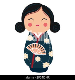 Adorable personnage de poupée kokeshi japonais. Illustration vectorielle de dessin animé Illustration de Vecteur