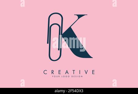 Logo K lettre provenant d'un trombone. Concept de logo d'entreprise et d'éducation. Illustration vectorielle créative avec lettre K. Illustration de Vecteur