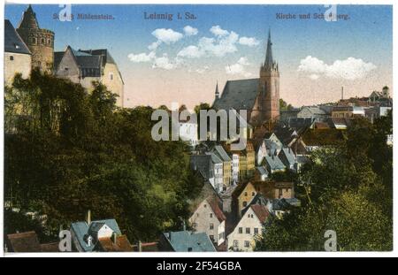 Fermé Mildenstein, Eglise et Schloßberg Leisnig. Château de Mildenstein, Église U. Schlossberg Banque D'Images