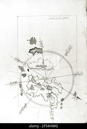 Description de la Méditerranée et de ses pays côtiers du riz Piri, des îles DE riz A-Fagir Mehmd en Méditerranée avec des villes et des forteresses Banque D'Images